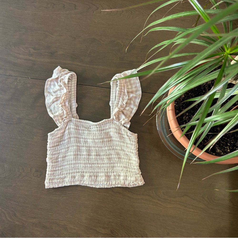Pink + Cream Ruffled Women's Crop Top